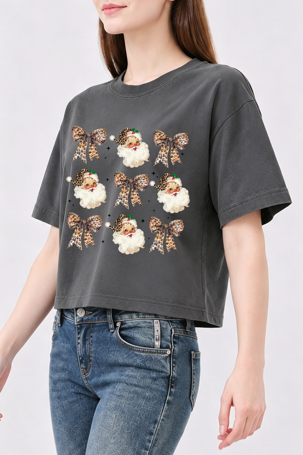 Leopard santa christmas crop top