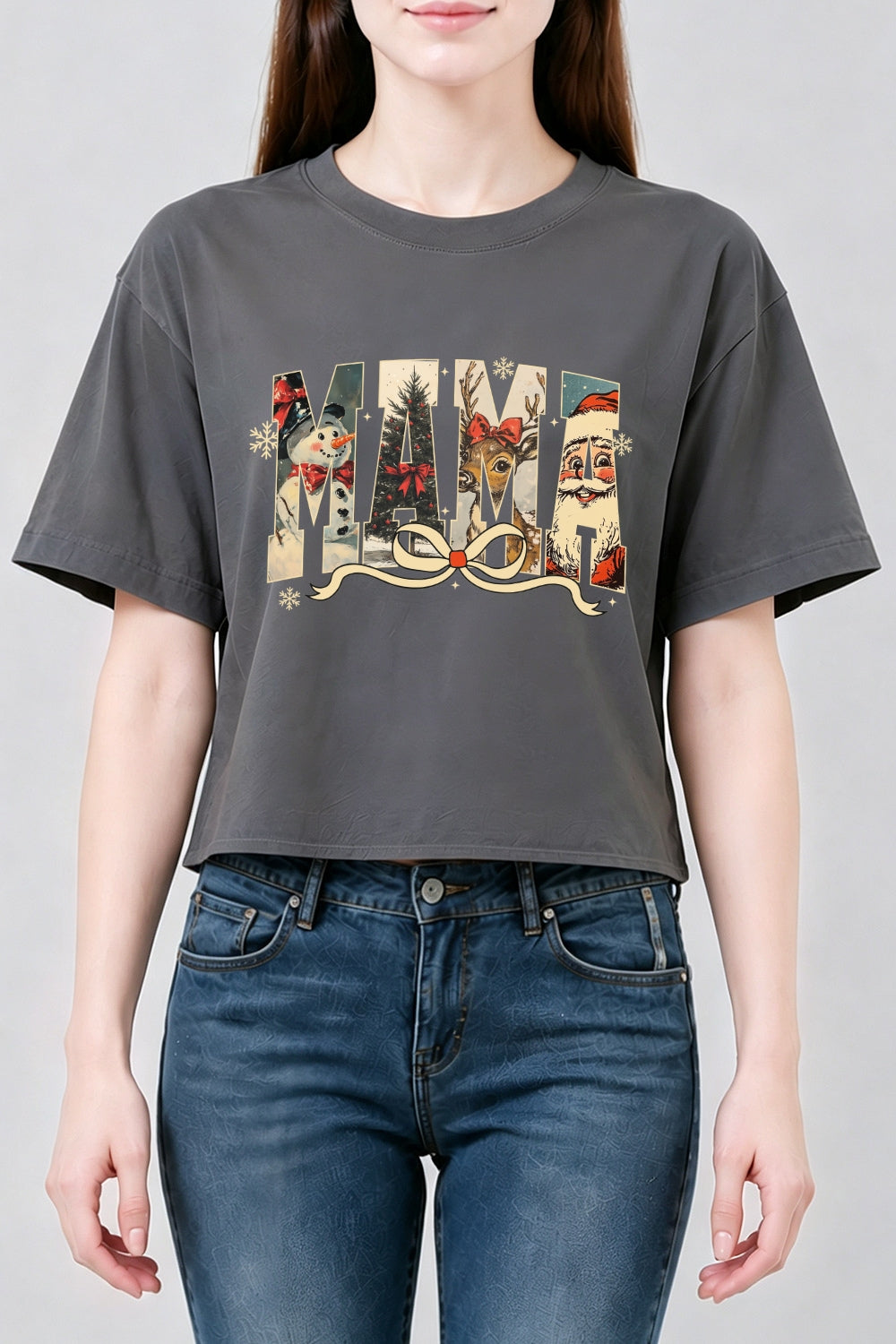 Mama christmas bow crop top