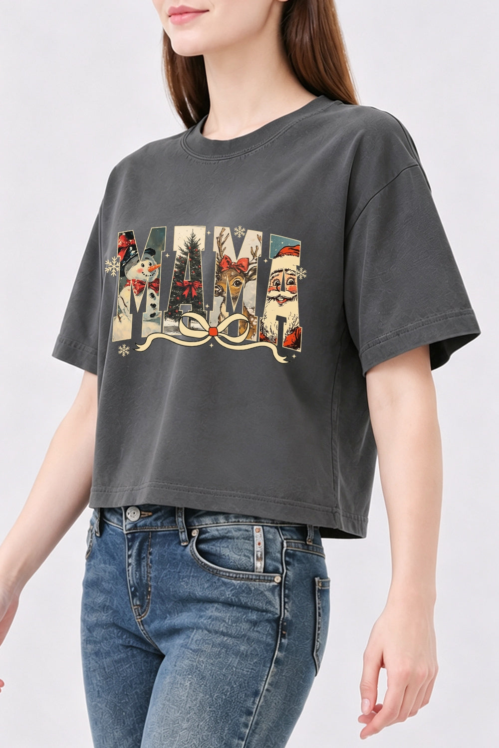 Mama christmas bow crop top