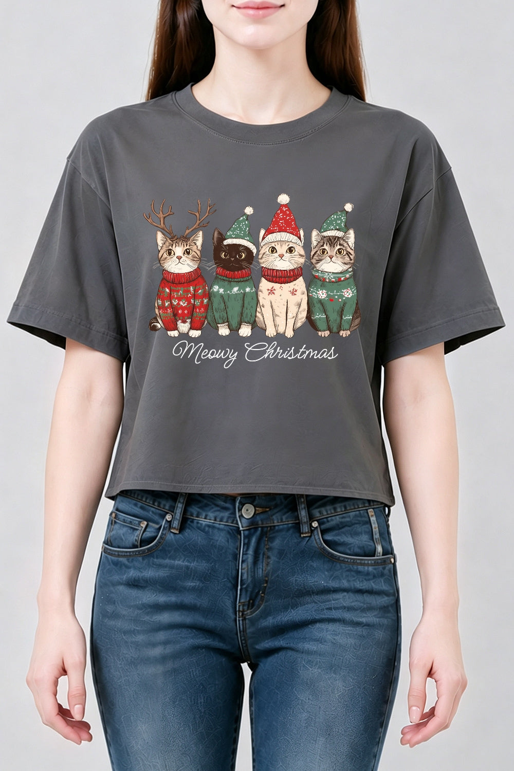 Meowy christmas cats crop top
