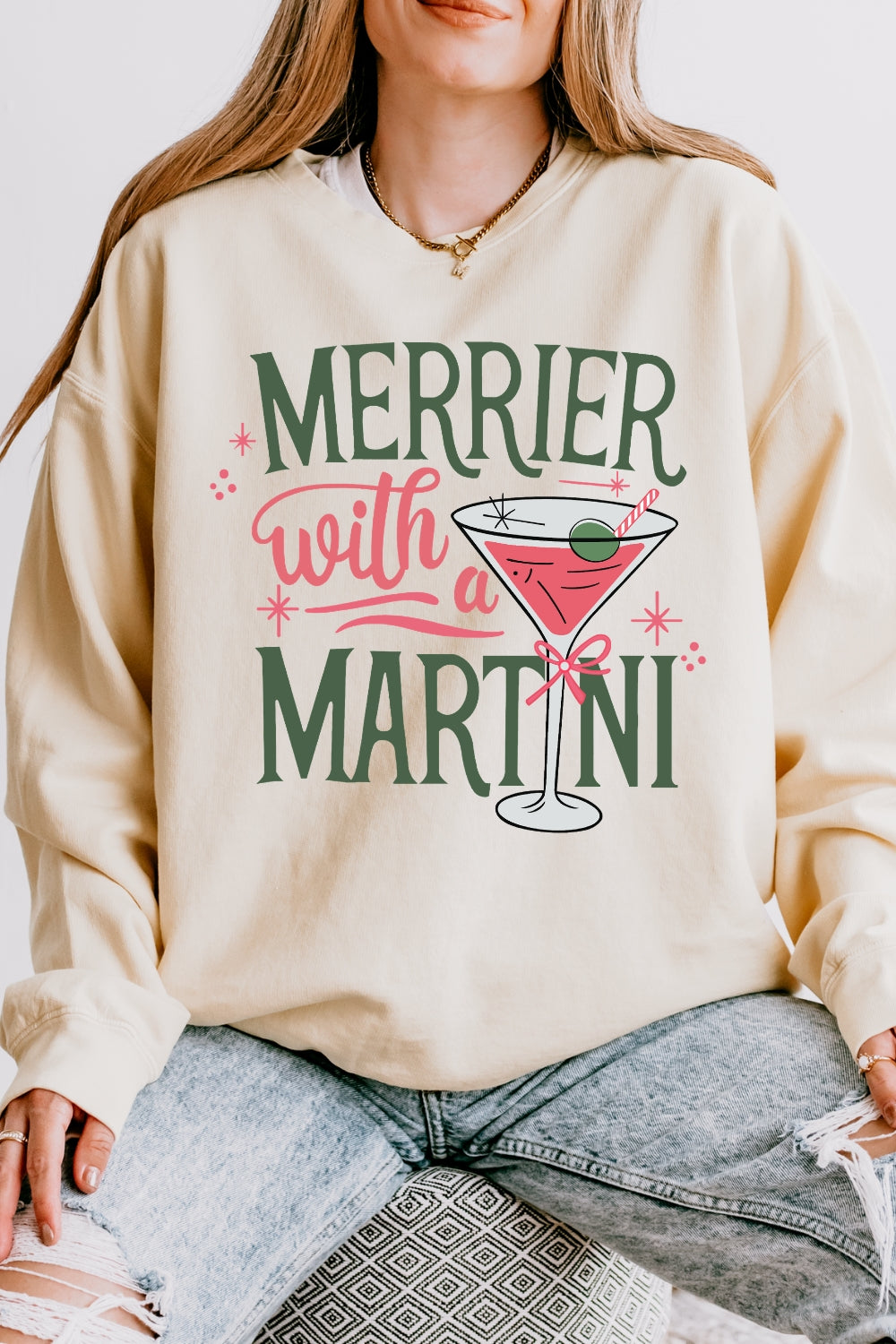 Merrier with martni christmas sweatshirt
