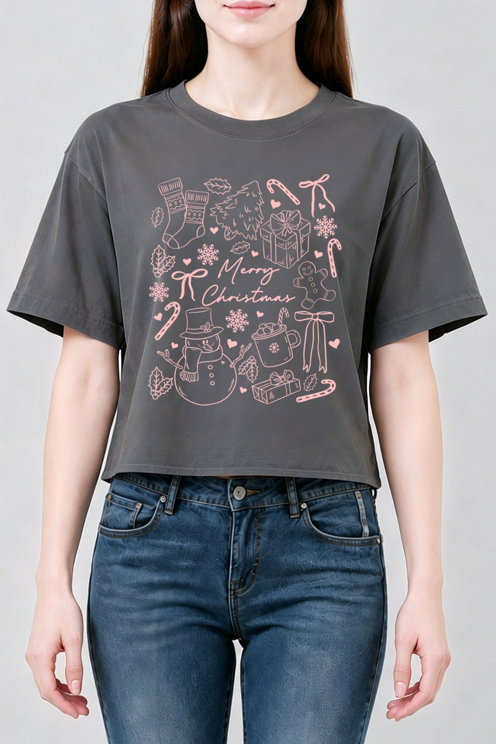 Merry christmas cute drawing crop top