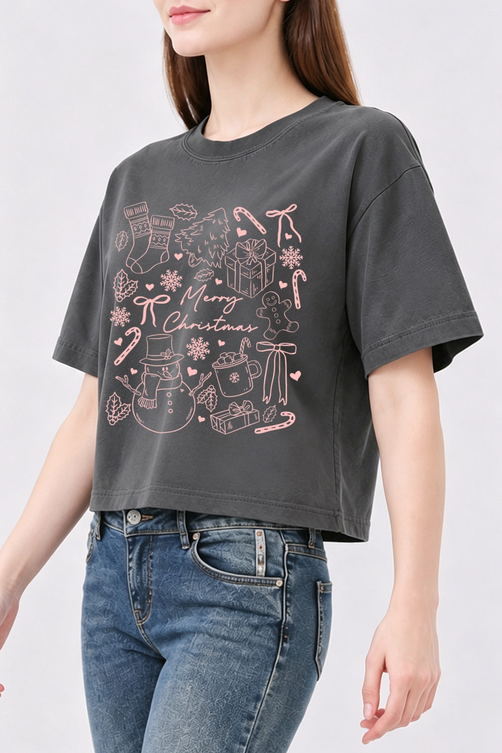 Merry christmas cute drawing crop top