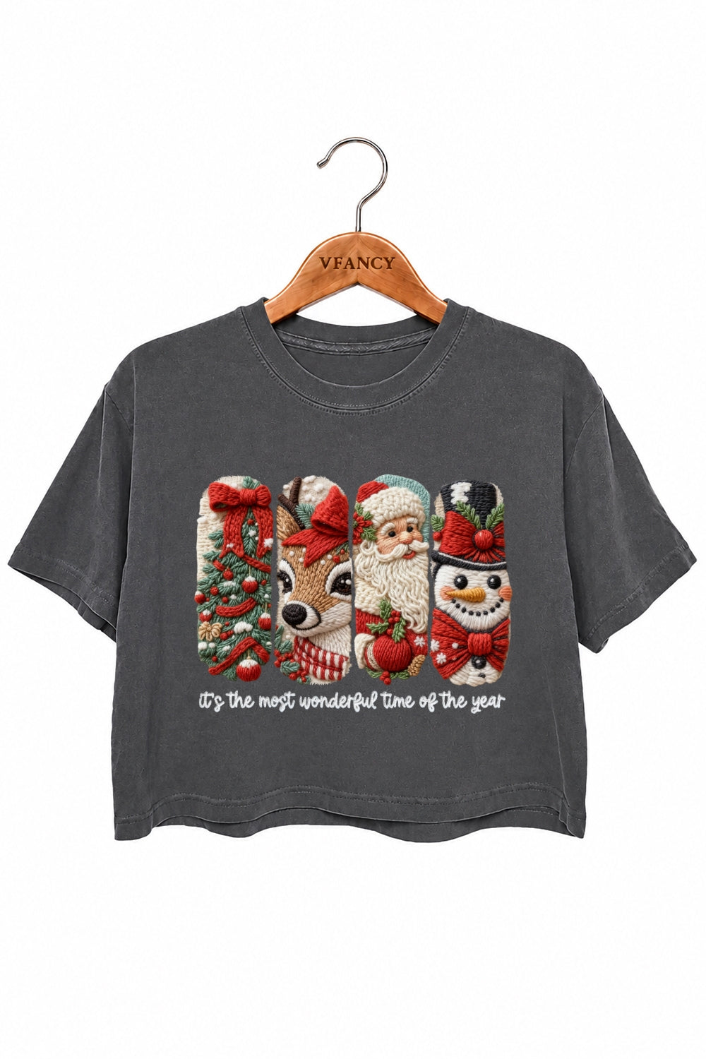 Merry christmas faux-knit print crop top