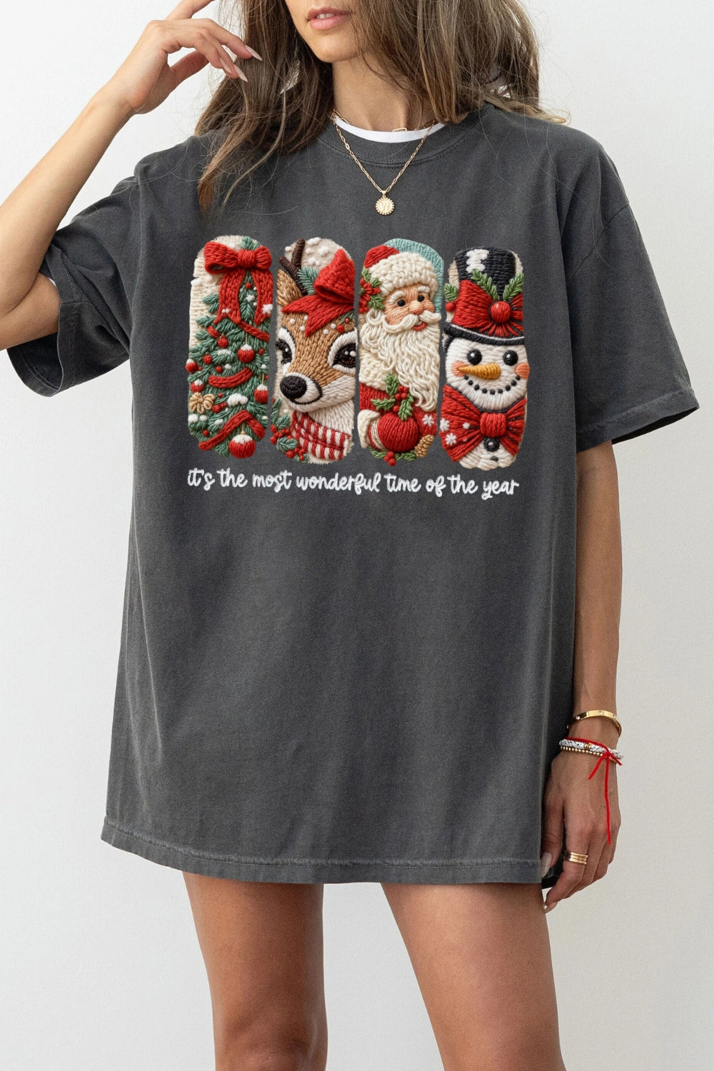 Merry christmas faux-knit print tee