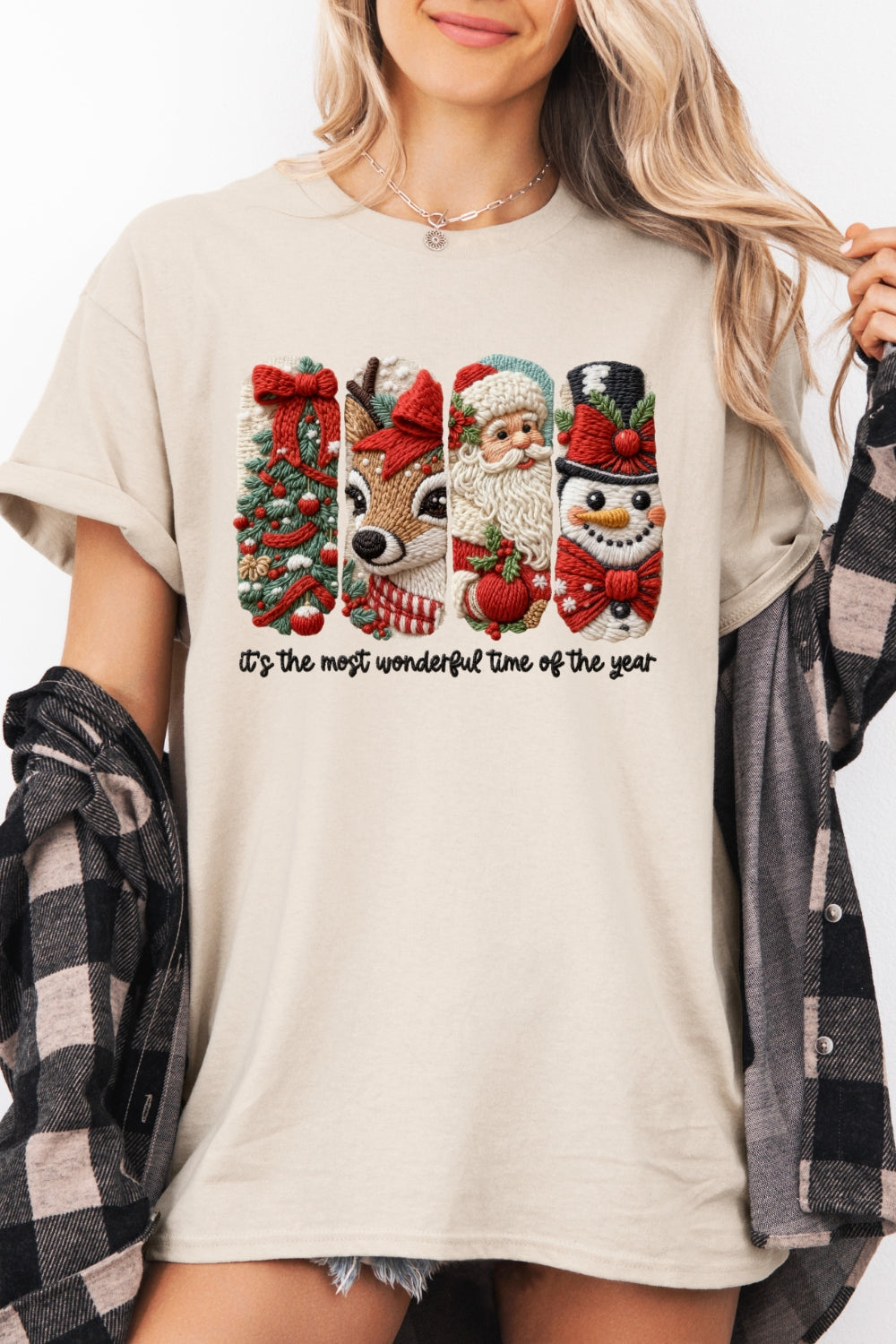 Merry christmas faux-knit print tee