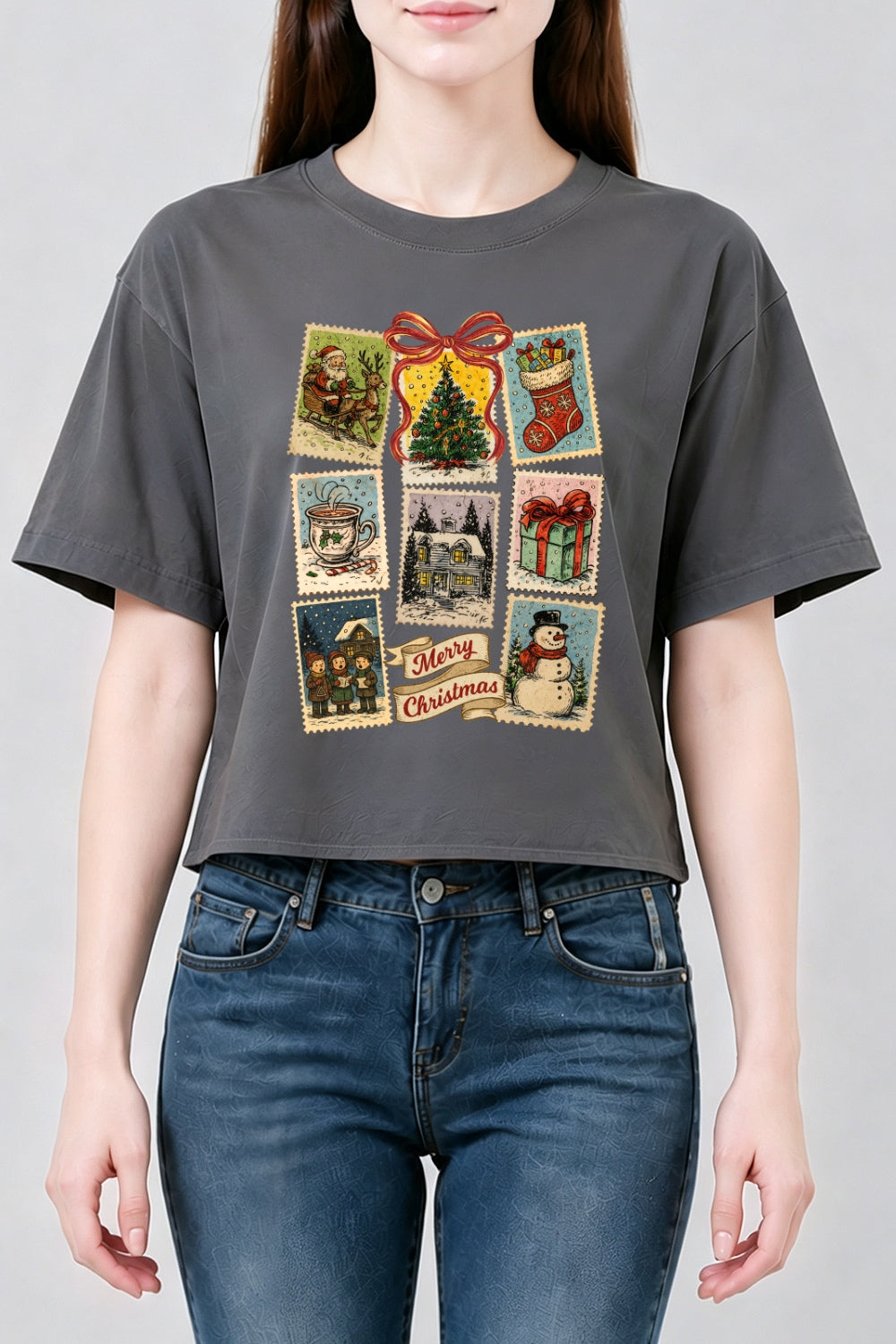 Merry christmas stamps crop top