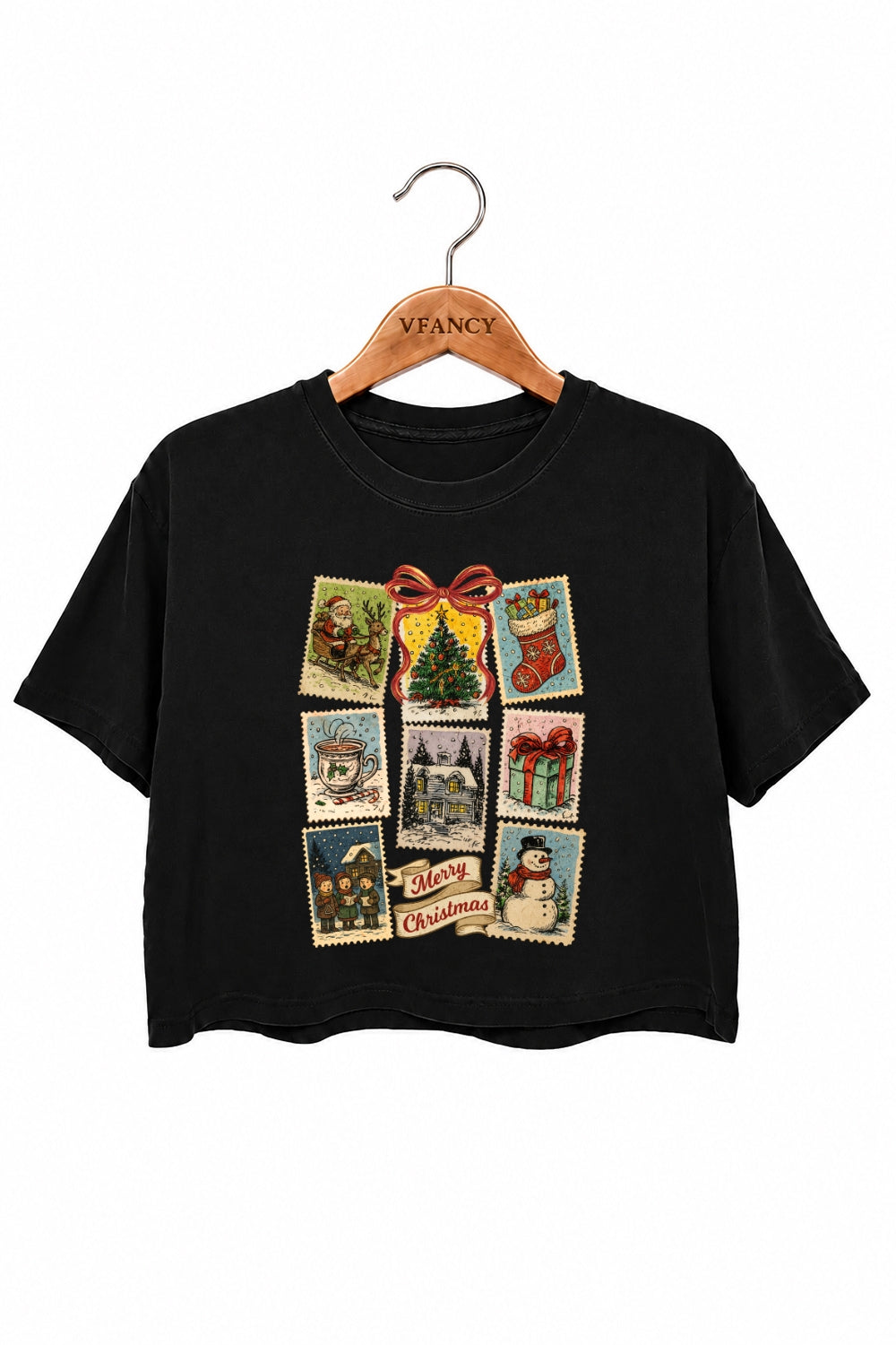 Merry christmas stamps crop top