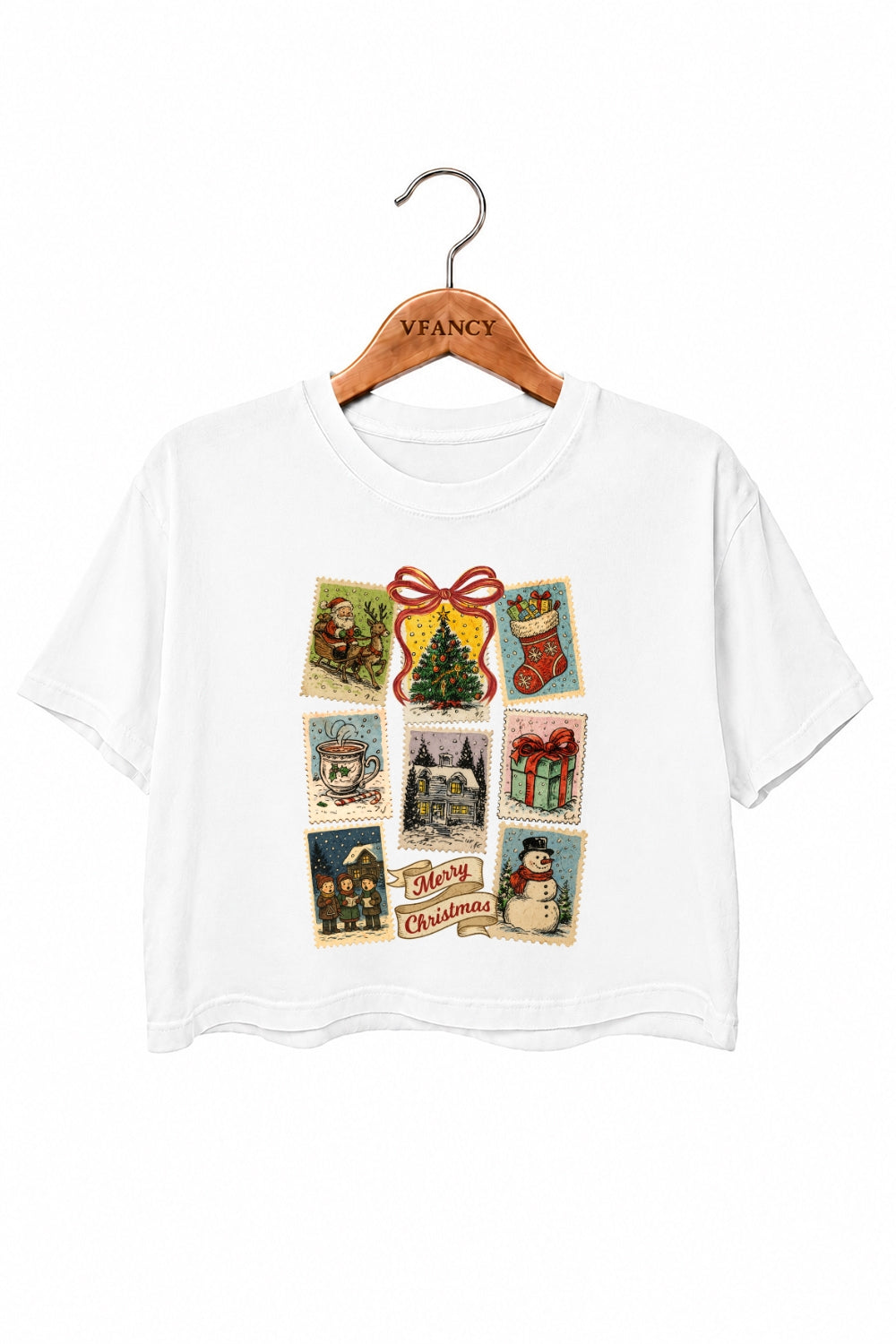 Merry christmas stamps crop top
