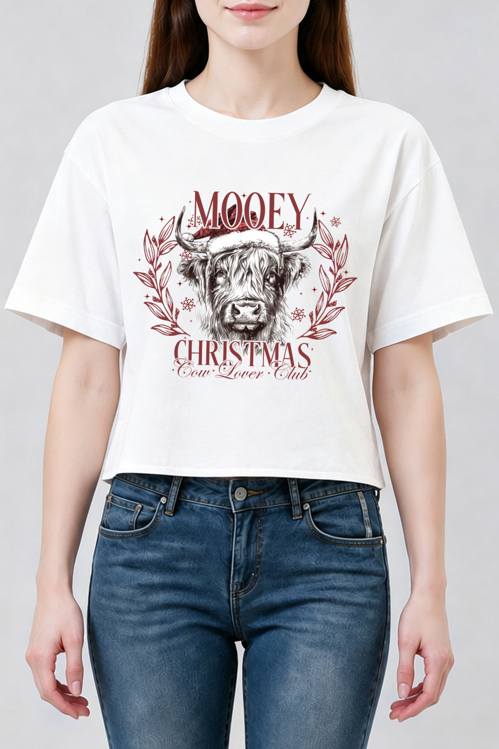 Mooey christmas cow lover club crop top