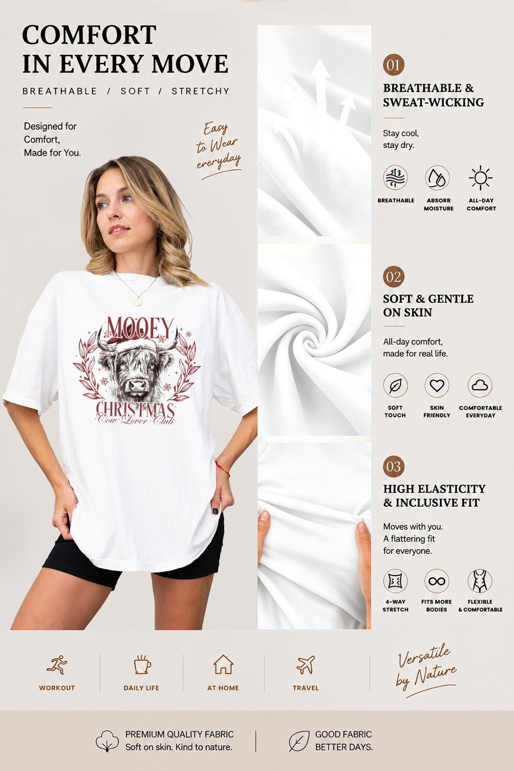 Mooey christmas cow lover club tee