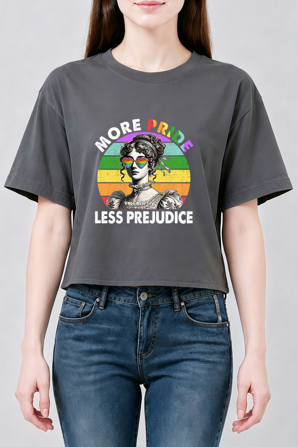 More pride less prejudice rainbow crop top