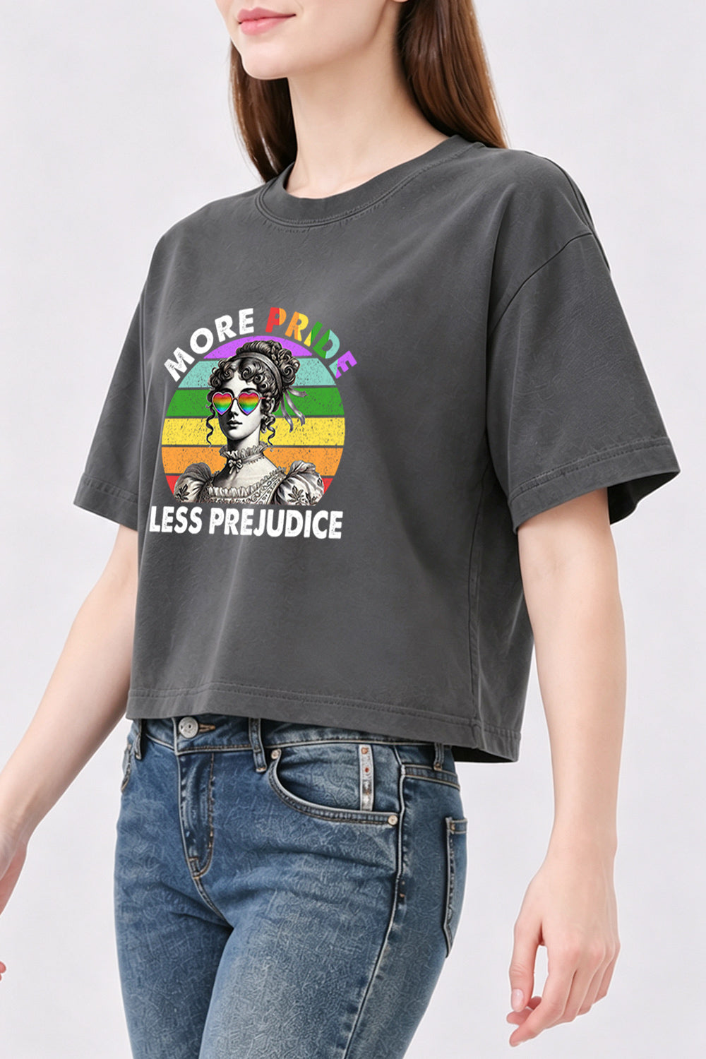 More pride less prejudice rainbow crop top
