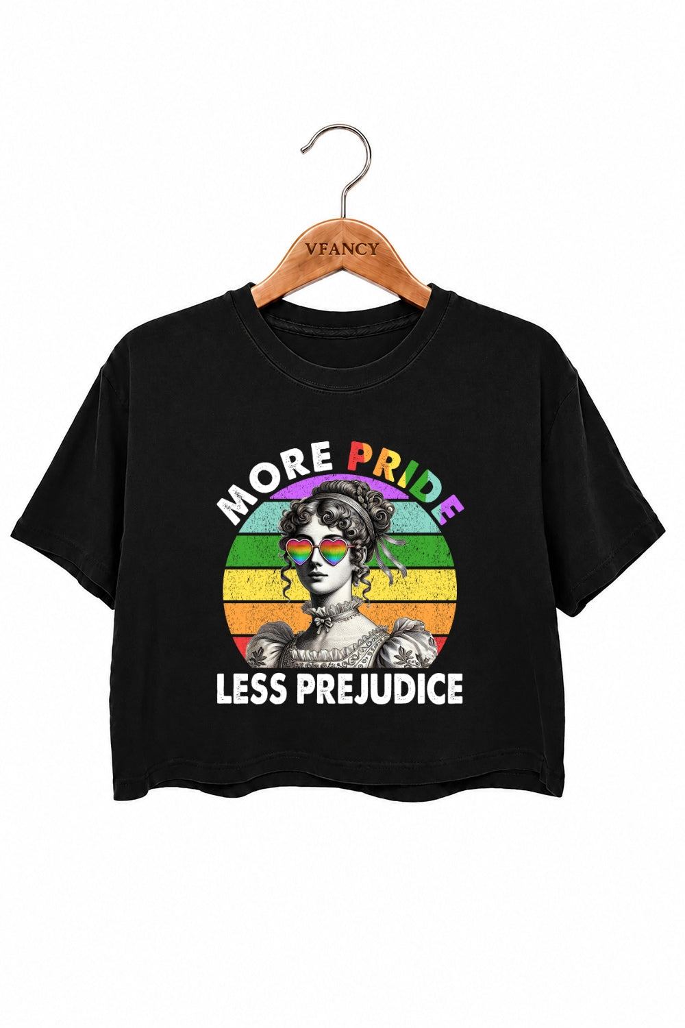 More pride less prejudice rainbow crop top