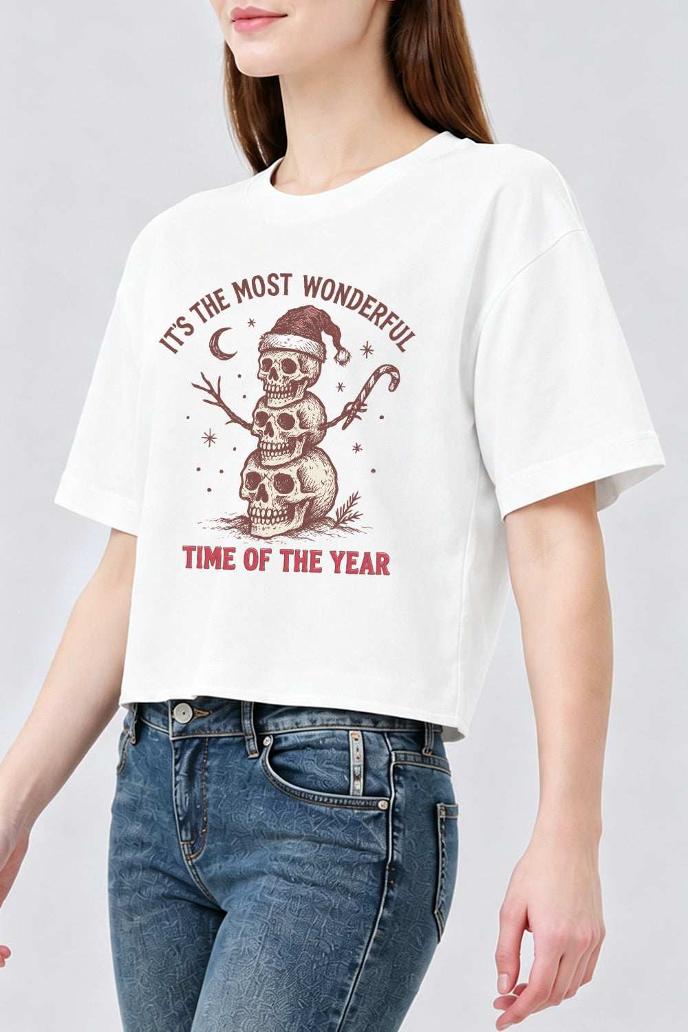 Most wonderful time christmas skull crop top