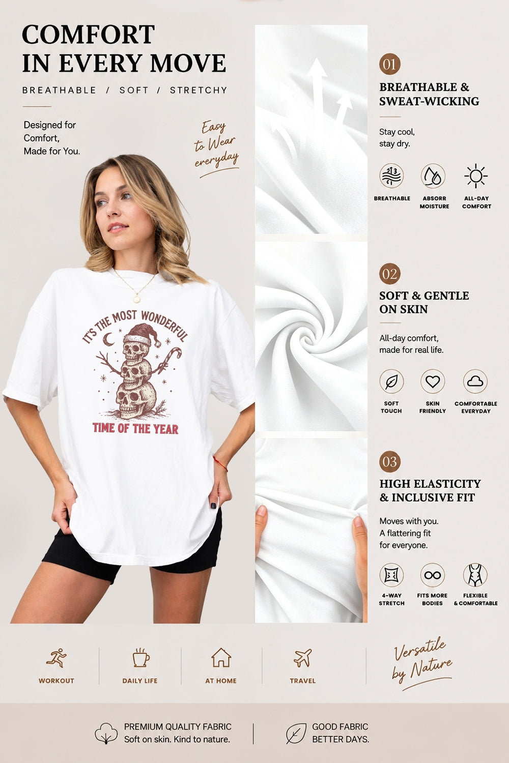 Most wonderful time christmas skull tee