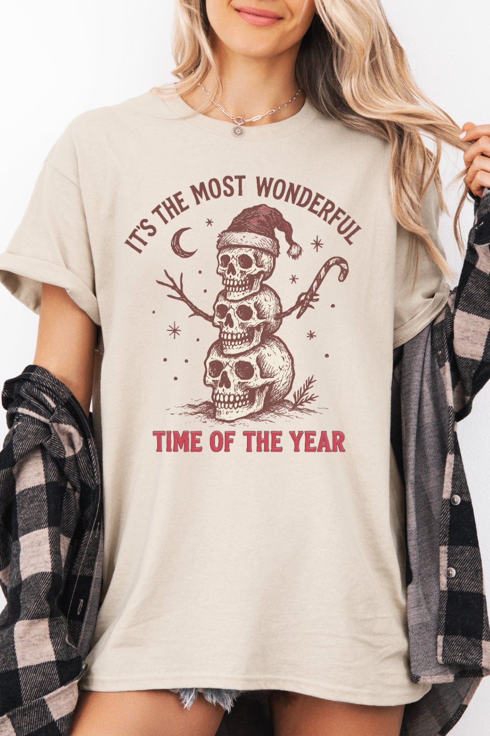 Most wonderful time christmas skull tee