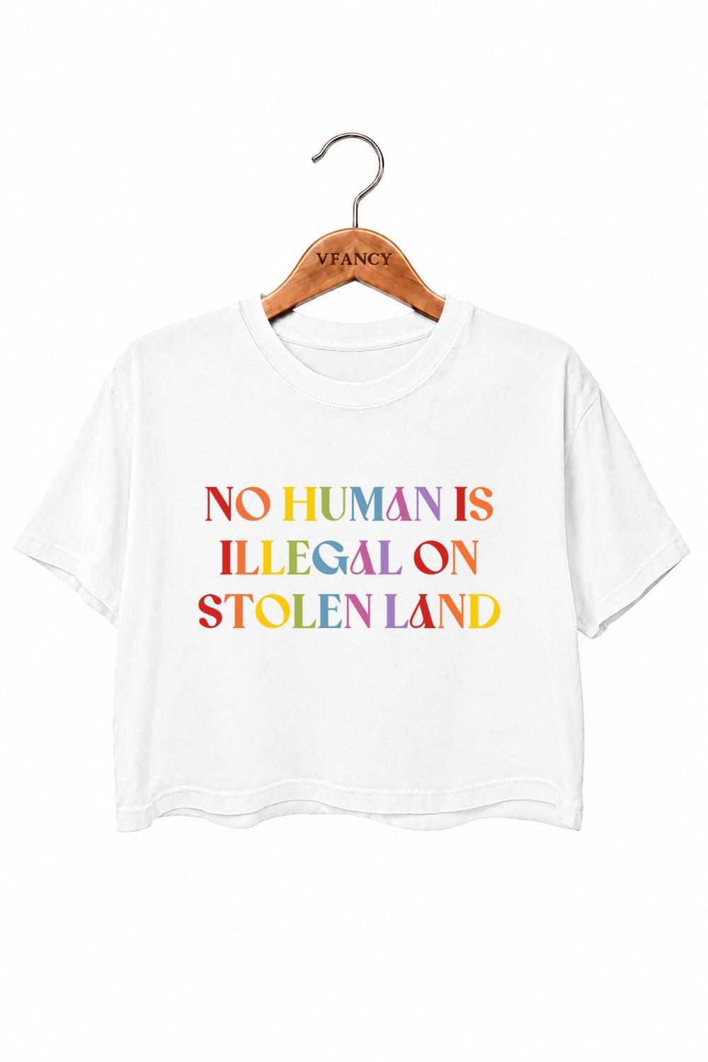 No human is illegal on stolen land crop top