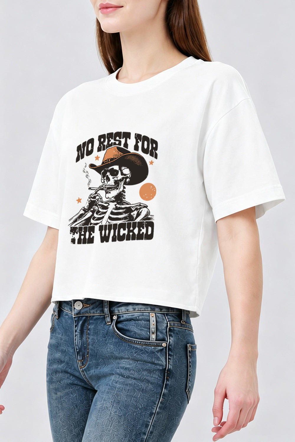 No rest for the wicked skull crop top