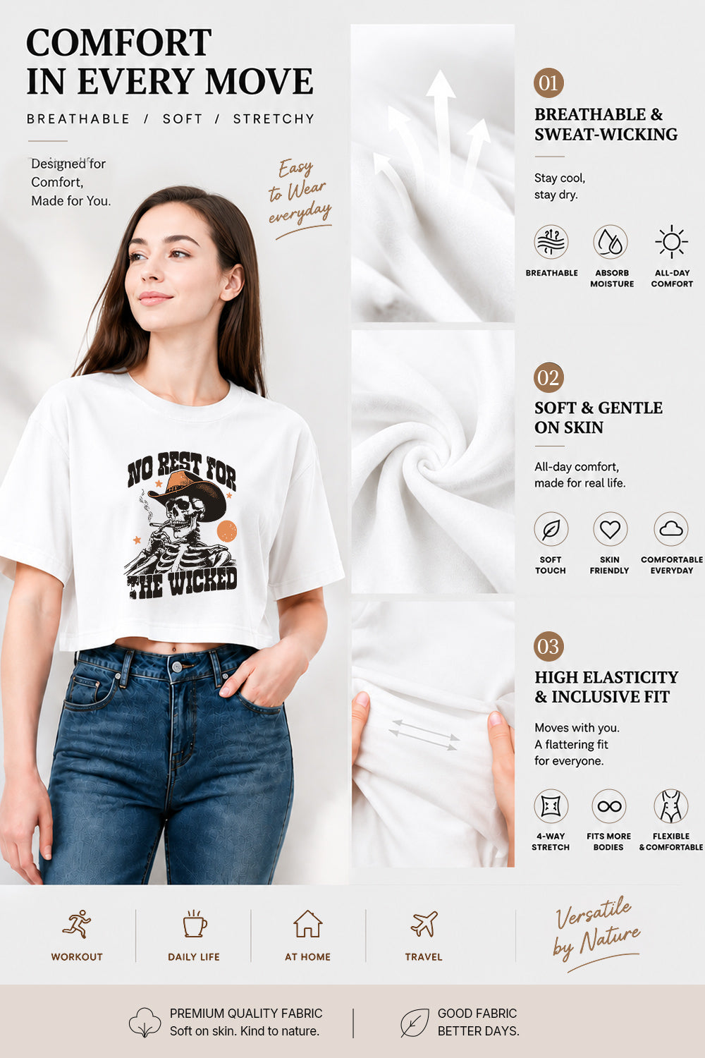 No rest for the wicked skull crop top
