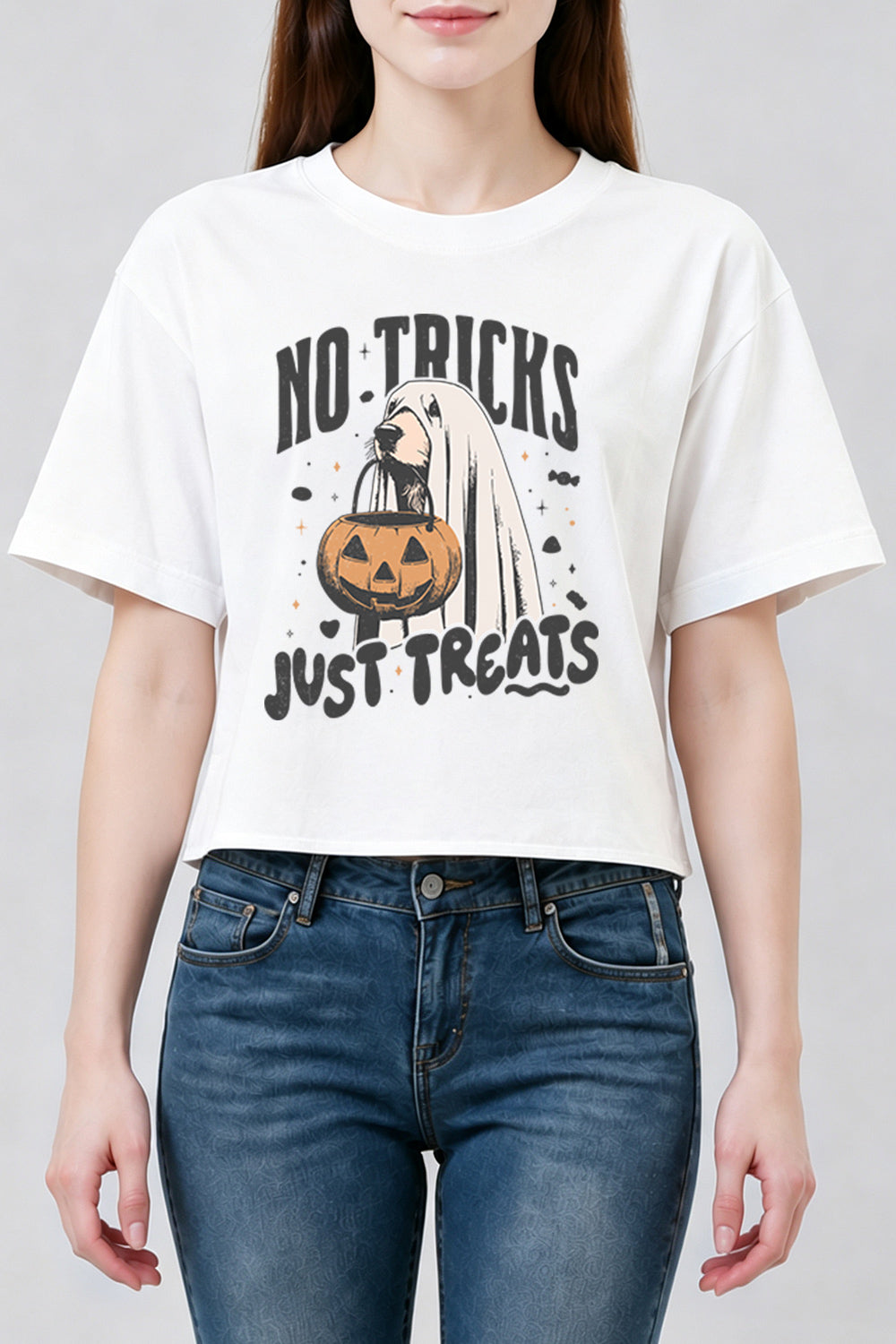 No tricks just treats dog crop top