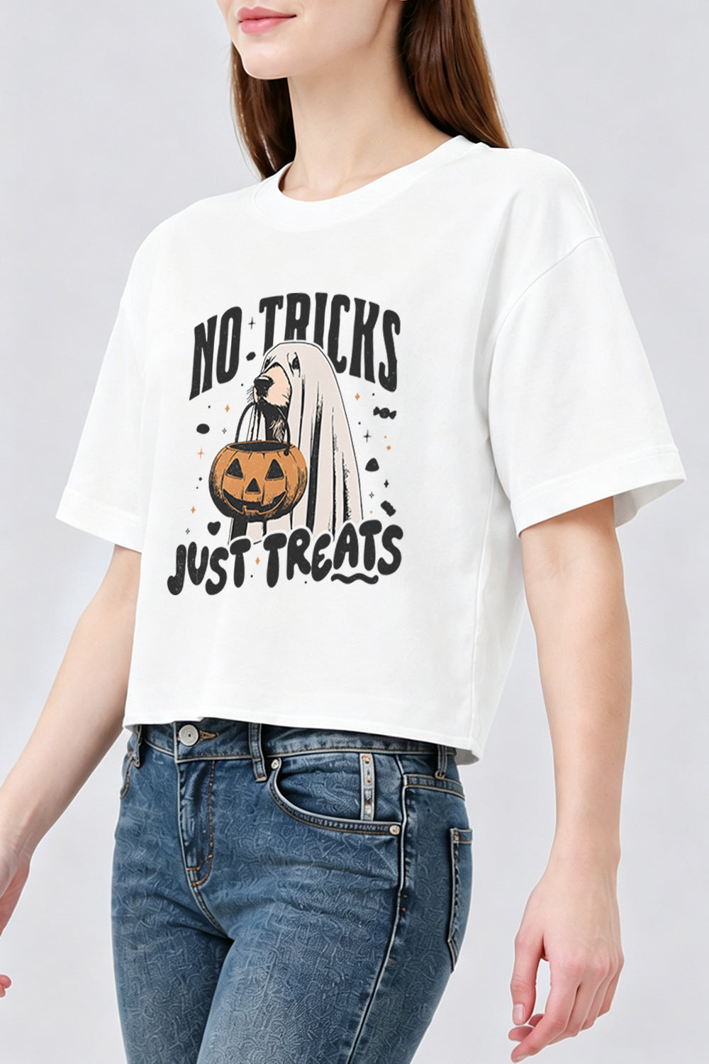 No tricks just treats dog crop top