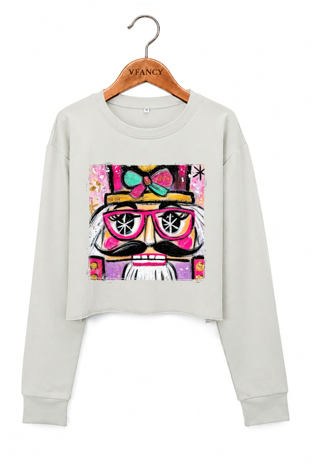 Oil painting style nutcracker christmas crop sweatshirt