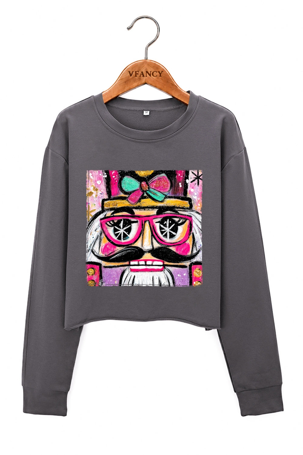 Oil painting style nutcracker christmas crop sweatshirt