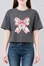 Pink christmas tree bow crop top