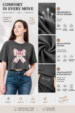 Pink christmas tree bow crop top