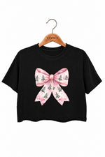 Pink christmas tree bow crop top
