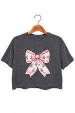 Pink christmas tree bow crop top