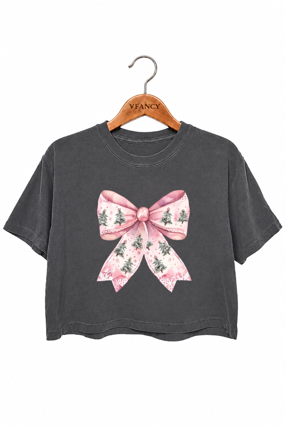 Pink christmas tree bow crop top