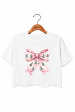 Pink christmas tree bow crop top