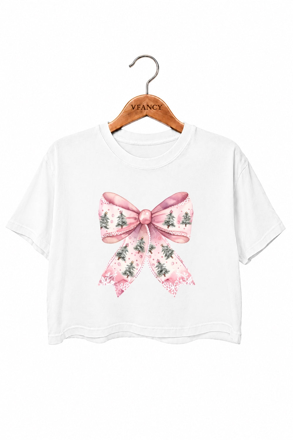 Pink christmas tree bow crop top