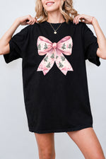 Pink christmas tree bow tee