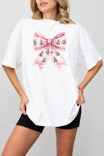 Pink christmas tree bow tee