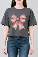 Pink ghost bow crop top