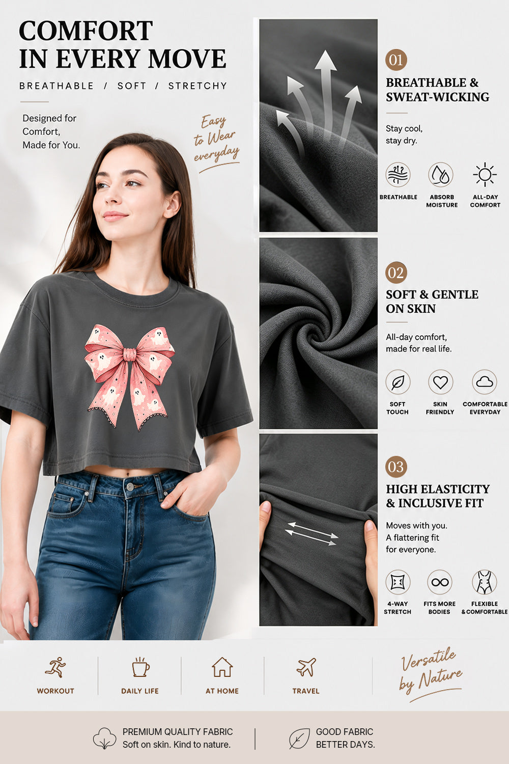 Pink ghost bow crop top