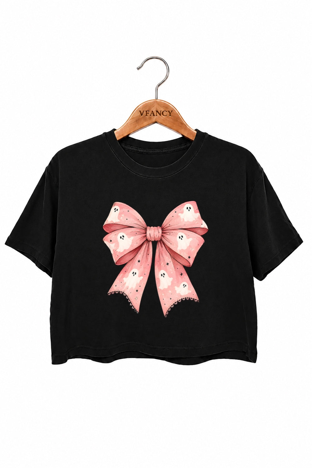 Pink ghost bow crop top