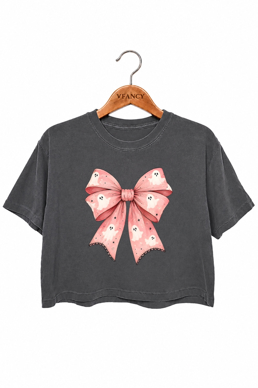 Pink ghost bow crop top