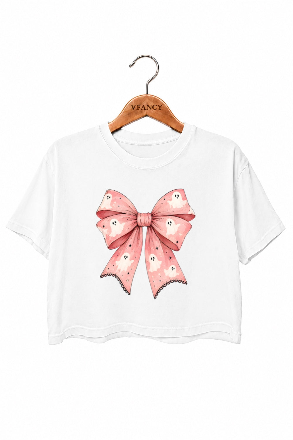 Pink ghost bow crop top