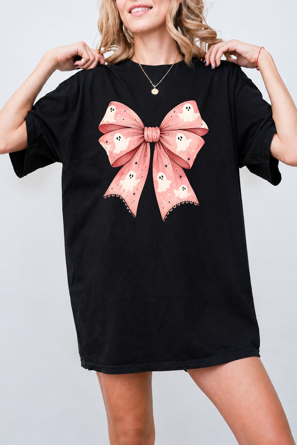 Pink ghost bow tee