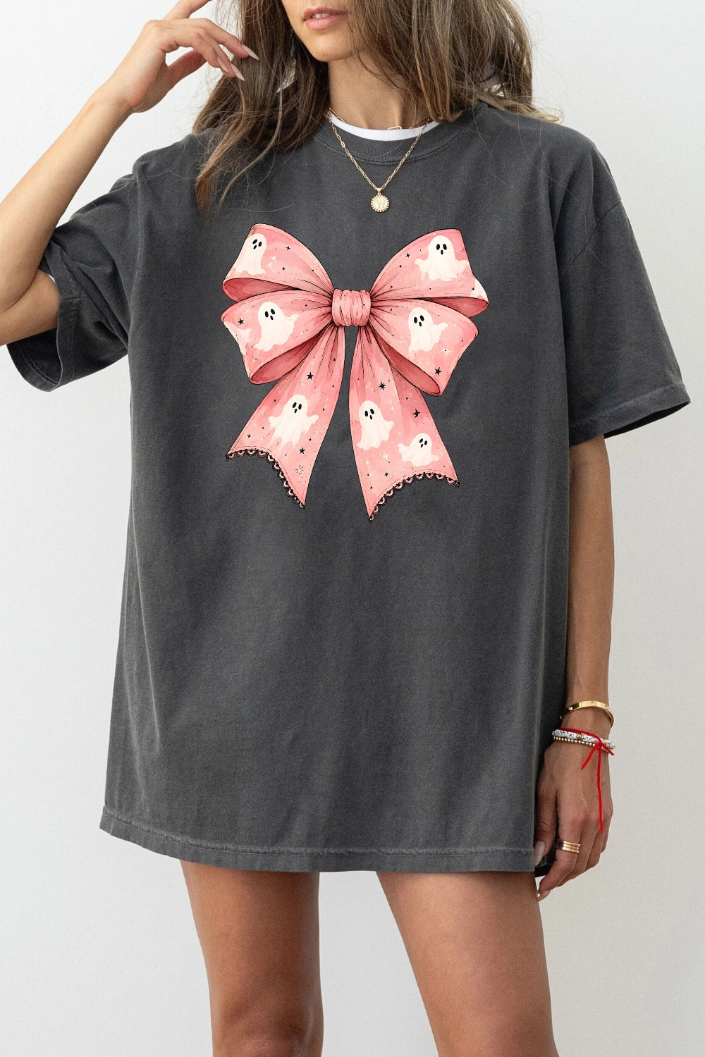 Pink ghost bow tee