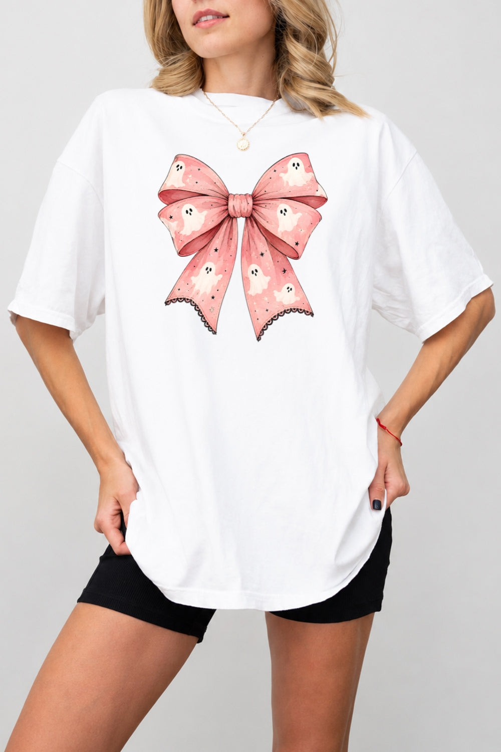 Pink ghost bow tee