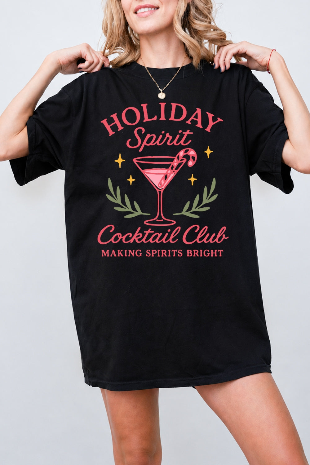 Pink holiday cocktail club tee