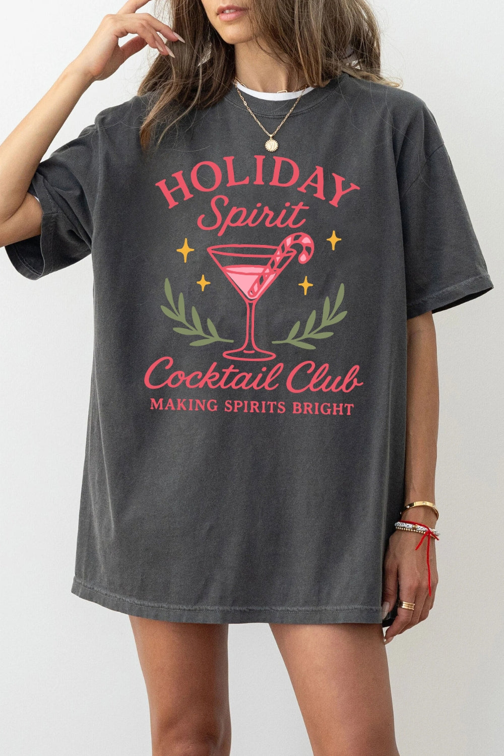 Pink holiday cocktail club tee