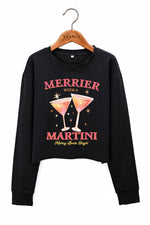 Pink merrier with martni christmas crop sweatshirt
