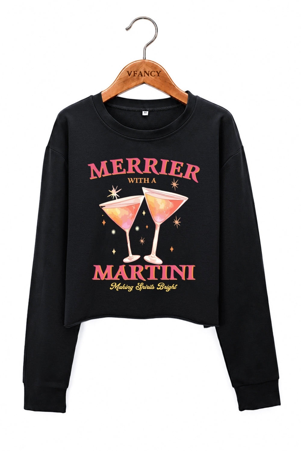 Pink merrier with martni christmas crop sweatshirt