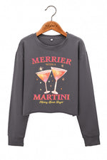 Pink merrier with martni christmas crop sweatshirt